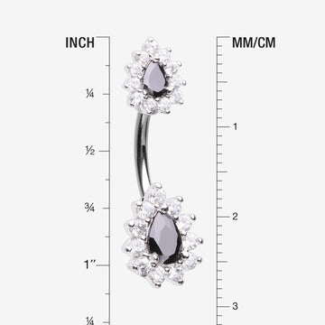 Detail View 1 of Glistening Teardrop Floral Sparkle Belly Button Ring-Clear Gem/Black